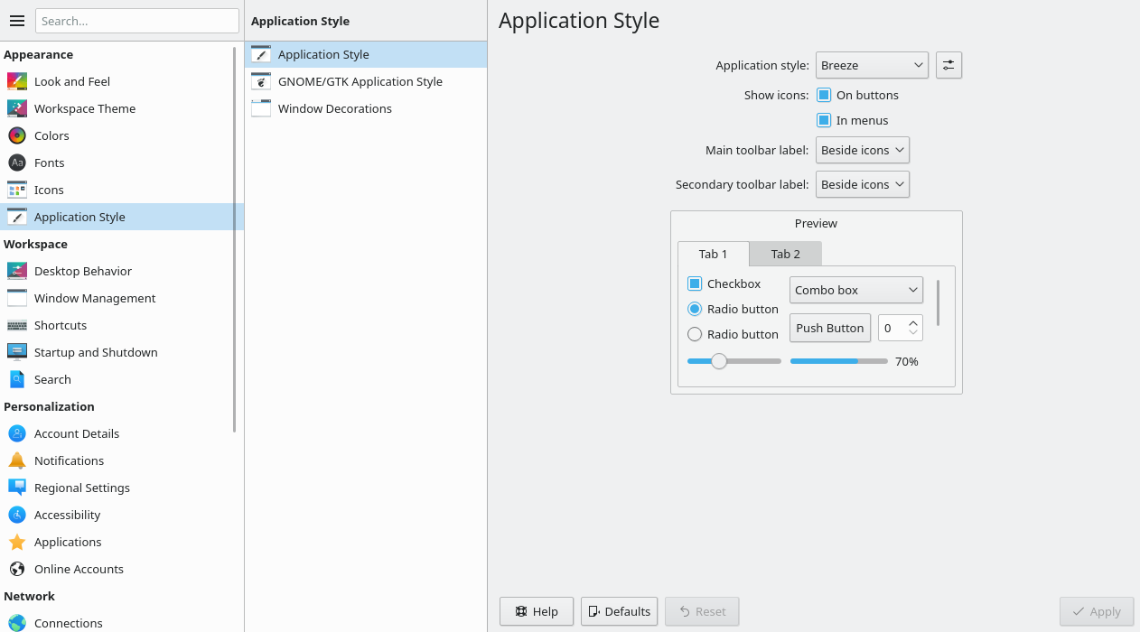 Application Style and Appearance Settings